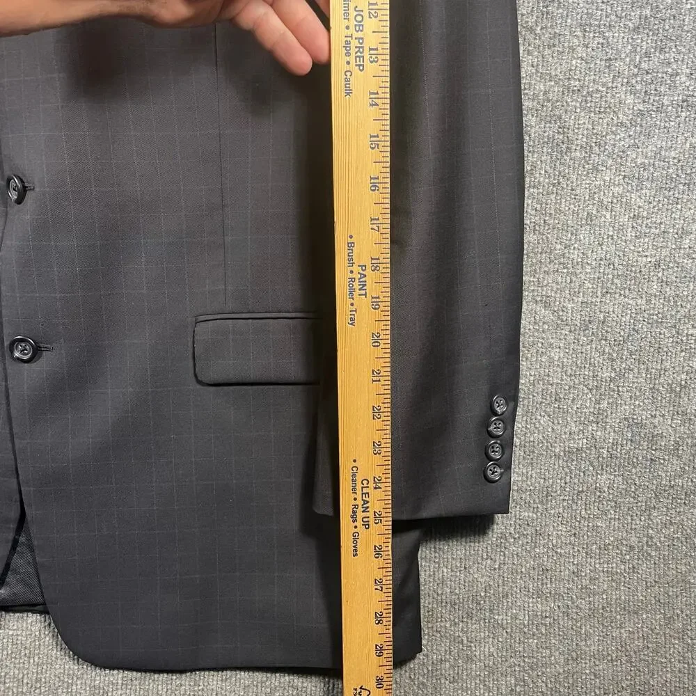 Burberry London Kensington Blazer 46R Gray/Blue Window Pane 100% Wool READ